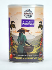 Beananza Espresso Prestigio 250g tin on white background